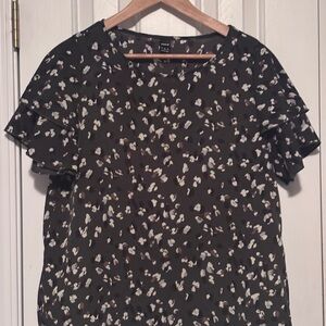 Shein dark green print Ruffle Sleeve Blouse